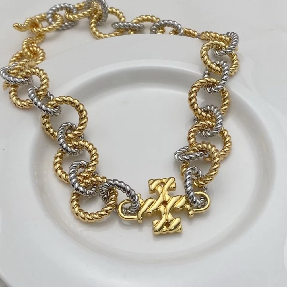 Tory Burch Gold and Silver Chain Choker Necklace - Picture 3 of 4